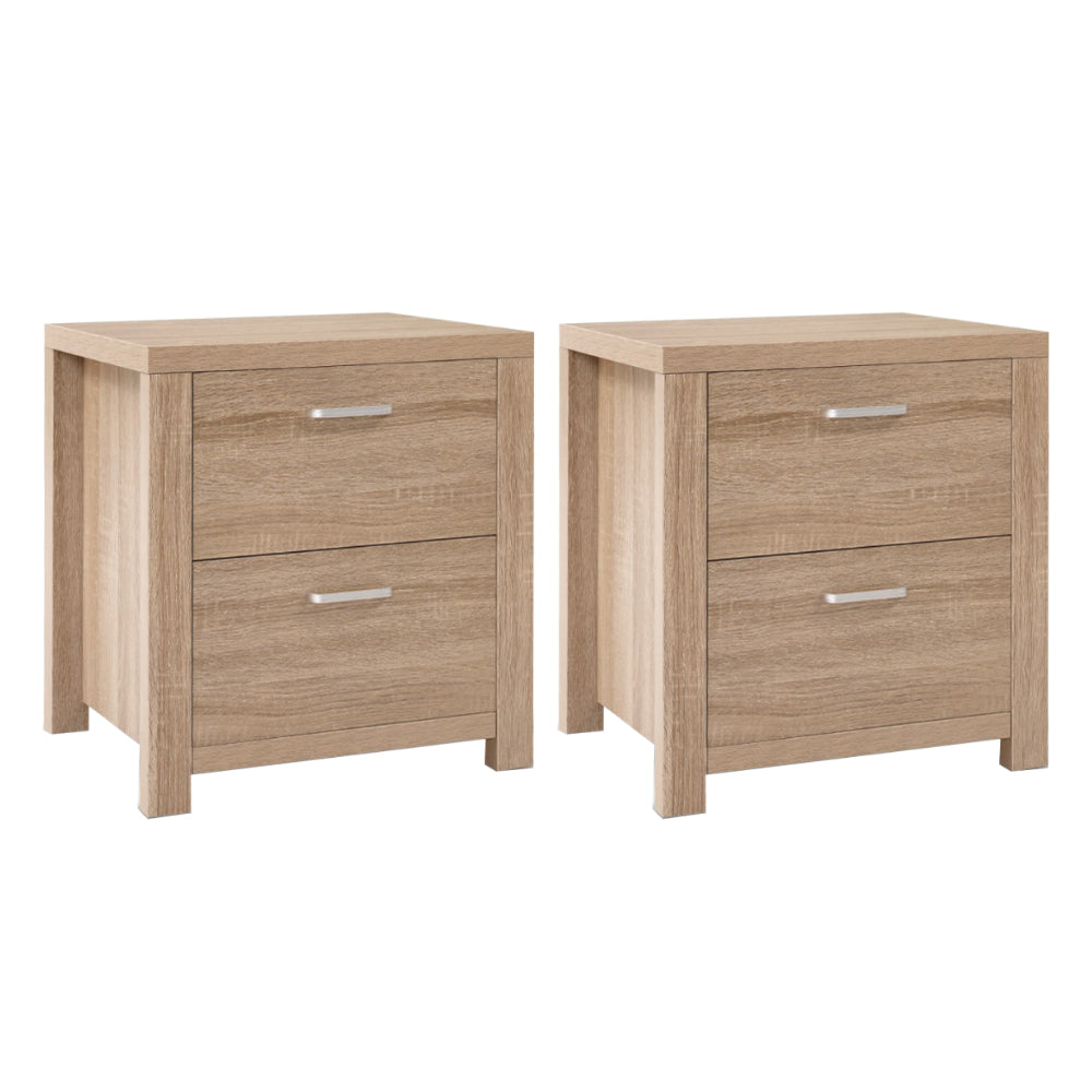 Artiss 2x Bedside Table 2 Drawers - MAXI Pine-Furniture > Bedroom > Bedside Tables-PEROZ Accessories
