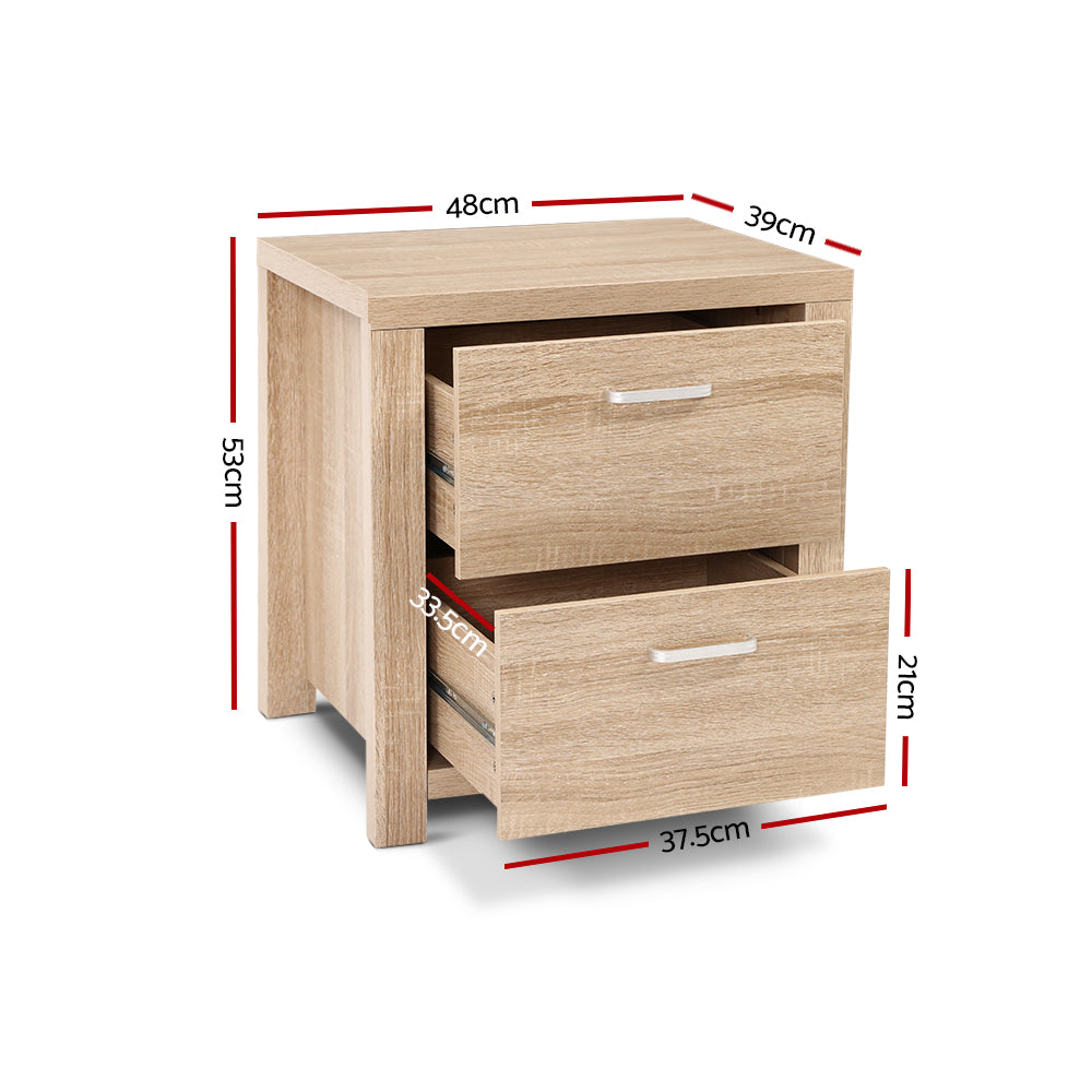 Artiss 2x Bedside Table 2 Drawers - MAXI Pine-Furniture > Bedroom > Bedside Tables-PEROZ Accessories