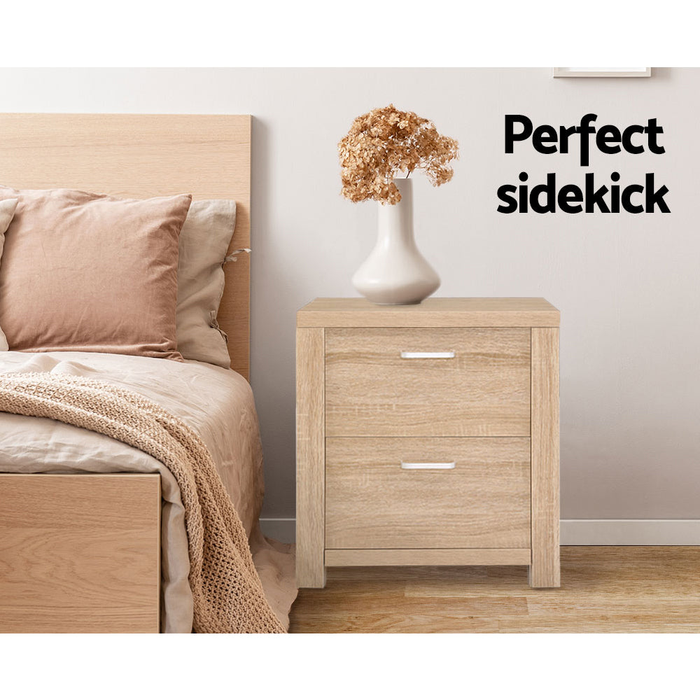 Artiss 2x Bedside Table 2 Drawers - MAXI Pine-Furniture > Bedroom > Bedside Tables-PEROZ Accessories