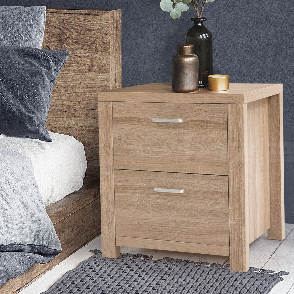 Artiss 2x Bedside Table 2 Drawers - MAXI Pine-Furniture > Bedroom > Bedside Tables-PEROZ Accessories