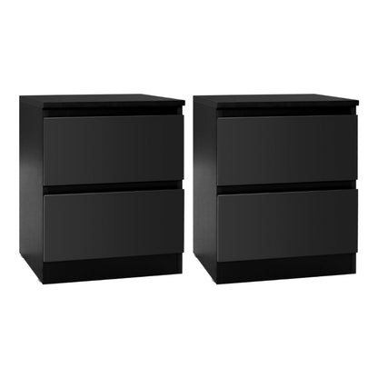 Artiss 2x Bedside Table 2 Drawers - PEPE Black-Furniture > Bedroom > Bedside Tables-PEROZ Accessories