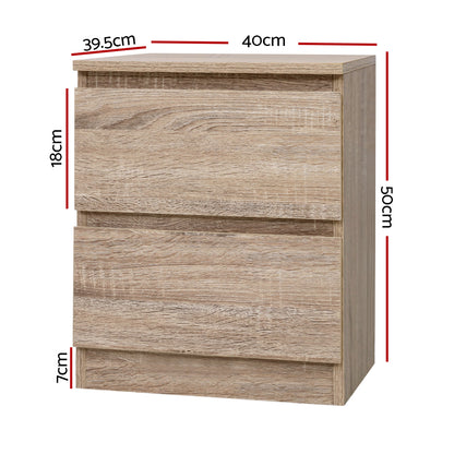 Artiss 2x Bedside Table 2 Drawers - PEPE Oak-Furniture > Bedroom > Bedside Tables-PEROZ Accessories