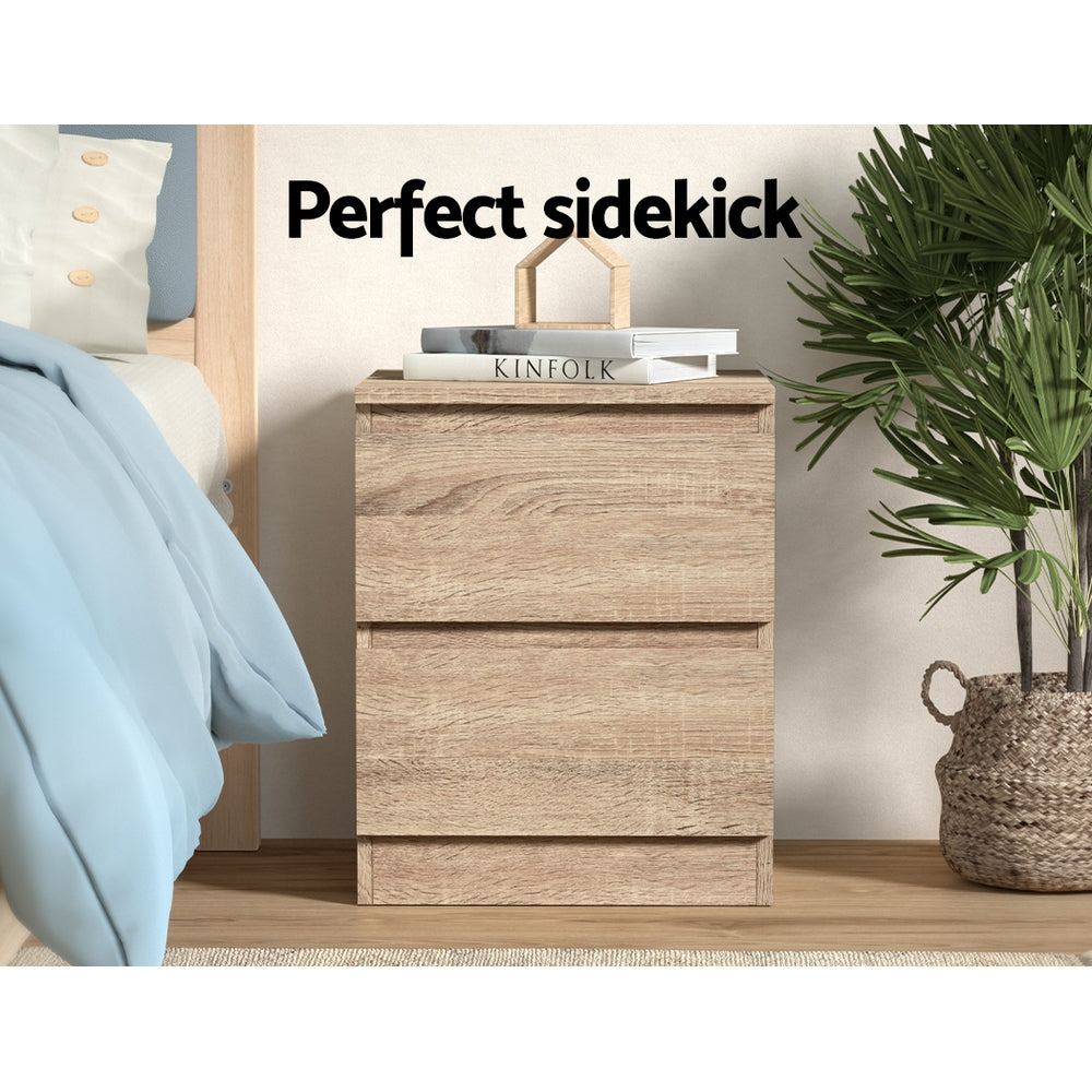 Artiss 2x Bedside Table 2 Drawers - PEPE Oak-Furniture > Bedroom > Bedside Tables-PEROZ Accessories