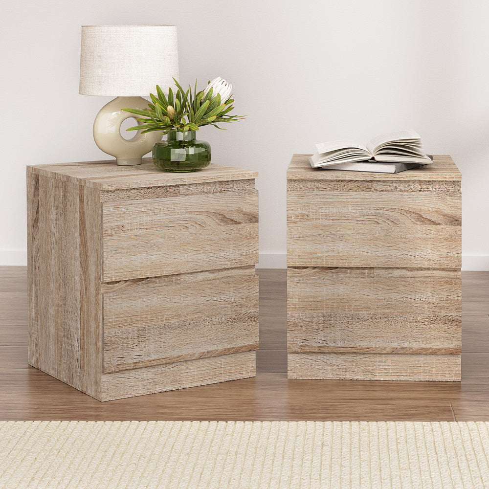 Artiss 2x Bedside Table 2 Drawers - PEPE Oak-Furniture > Bedroom > Bedside Tables-PEROZ Accessories