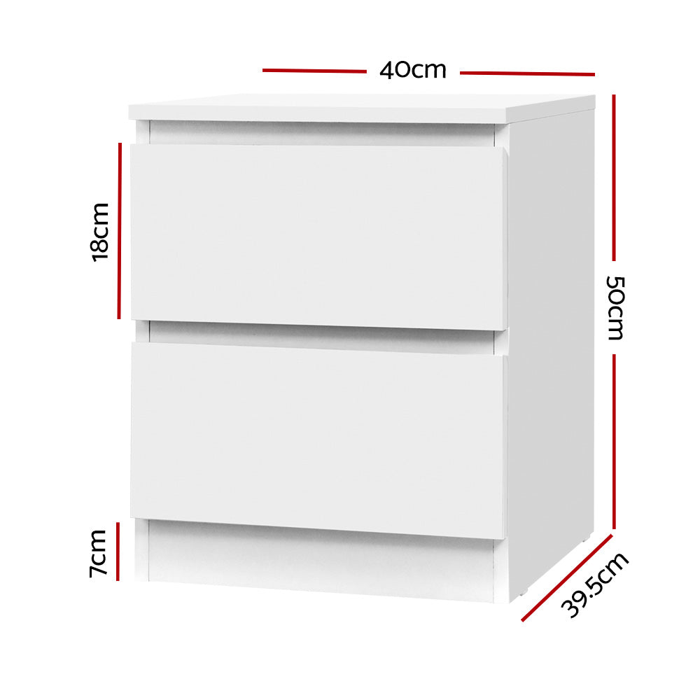 Artiss 2x Bedside Table 2 Drawers - PEPE White-Furniture > Bedroom > Bedside Tables-PEROZ Accessories