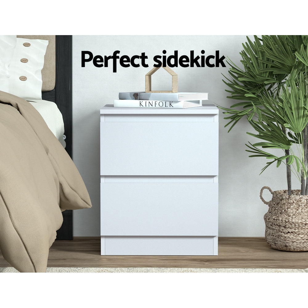 Artiss 2x Bedside Table 2 Drawers - PEPE White-Furniture > Bedroom > Bedside Tables-PEROZ Accessories