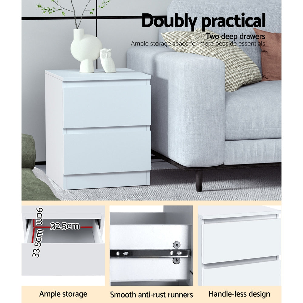Artiss 2x Bedside Table 2 Drawers - PEPE White-Furniture > Bedroom > Bedside Tables-PEROZ Accessories