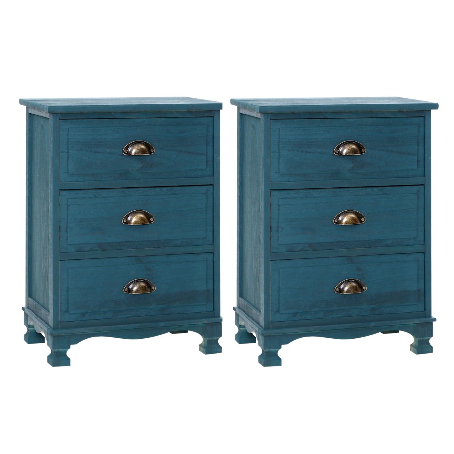 Artiss 2x Bedside Table 3 Drawers Vintage - THYME Blue-Furniture > Bedroom > Bedside Tables-PEROZ Accessories