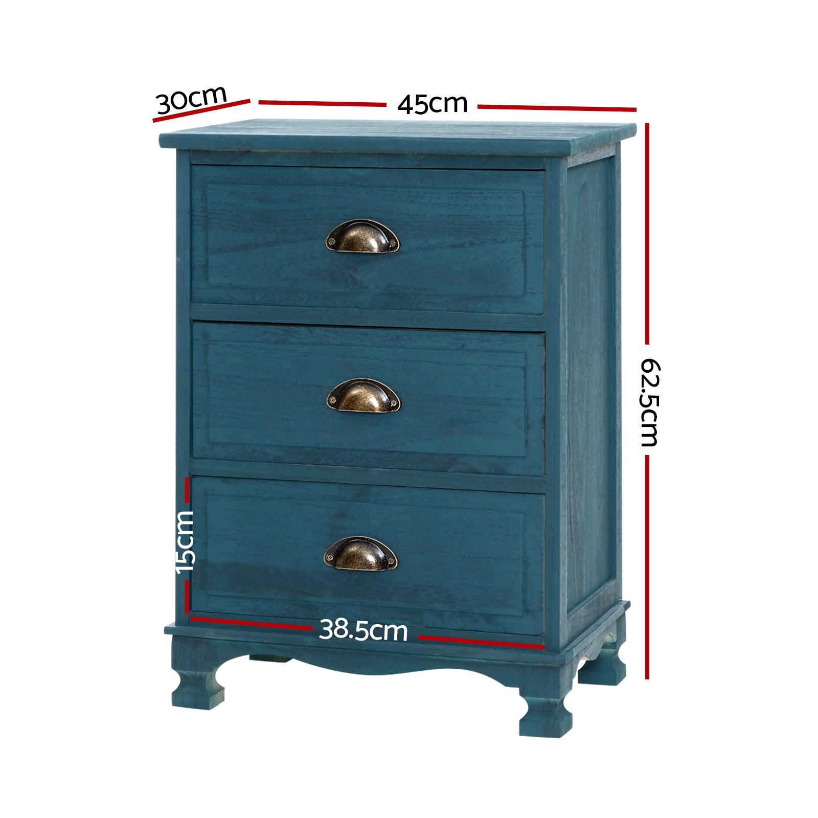 Artiss 2x Bedside Table 3 Drawers Vintage - THYME Blue-Furniture > Bedroom > Bedside Tables-PEROZ Accessories