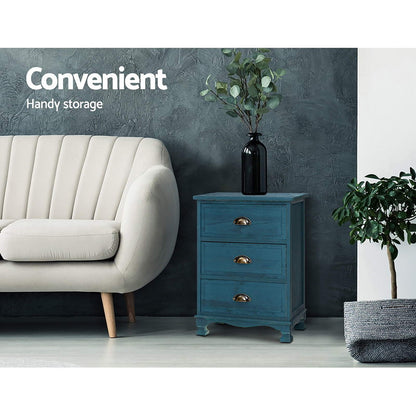 Artiss 2x Bedside Table 3 Drawers Vintage - THYME Blue-Furniture > Bedroom > Bedside Tables-PEROZ Accessories