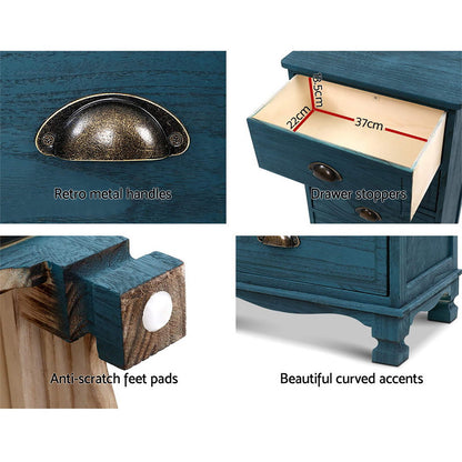 Artiss 2x Bedside Table 3 Drawers Vintage - THYME Blue-Furniture > Bedroom > Bedside Tables-PEROZ Accessories