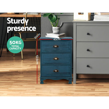 Artiss 2x Bedside Table 3 Drawers Vintage - THYME Blue-Furniture > Bedroom > Bedside Tables-PEROZ Accessories