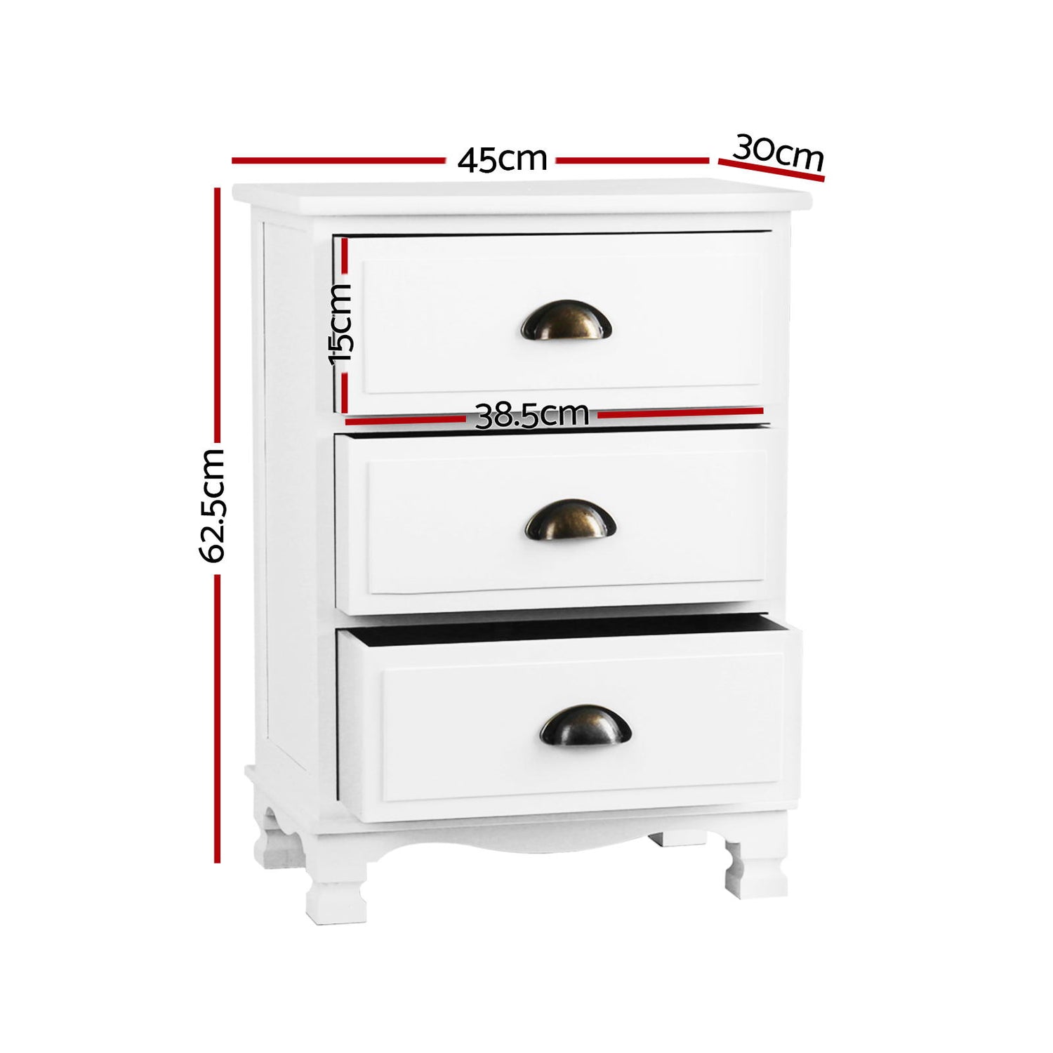 Artiss 2x Bedside Table 3 Drawers Vintage - THYME White-Furniture > Bedroom > Bedside Tables-PEROZ Accessories