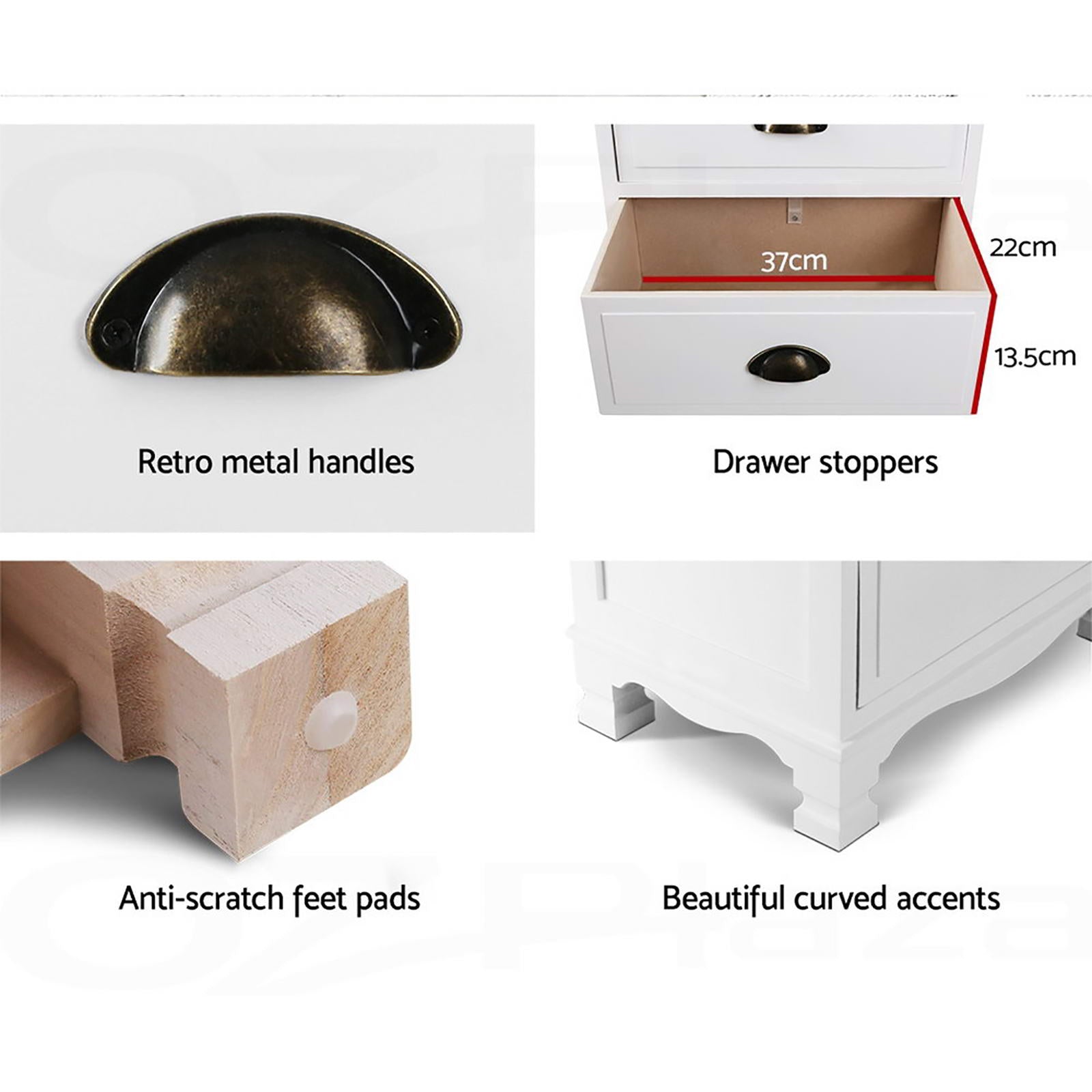 Artiss 2x Bedside Table 3 Drawers Vintage - THYME White-Furniture > Bedroom > Bedside Tables-PEROZ Accessories