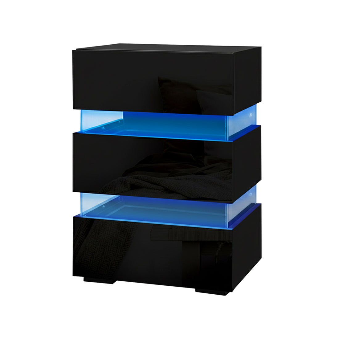Artiss 2x Bedside Table LED 3 Drawers - LUMI Black-Furniture > Bedroom > Bedside Tables-PEROZ Accessories