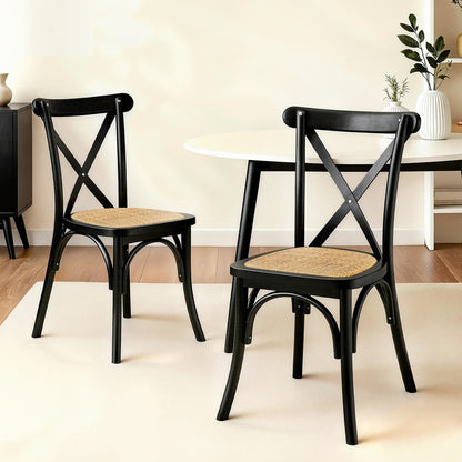 Artiss 2x Dining Chairs Rattan Wooden Kitchen Accent Chair Cafe Lounge Rubber Wood-Furniture > Dining > Kitchen &amp; Dining Chairs-PEROZ Accessories