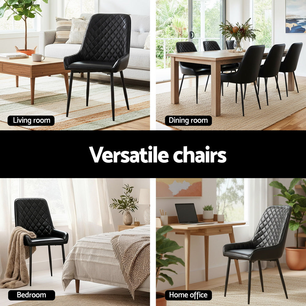 Artiss 2x Dining Chairs Retro PU Leather Kitchen Lounge Cafe Accent Chair Black-Furniture > Dining > Kitchen &amp; Dining Chairs-PEROZ Accessories