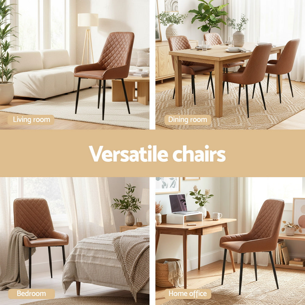 Artiss 2x Dining Chairs Retro PU Leather Kitchen Lounge Cafe Accent Chair Brown-Furniture > Dining > Kitchen &amp; Dining Chairs-PEROZ Accessories