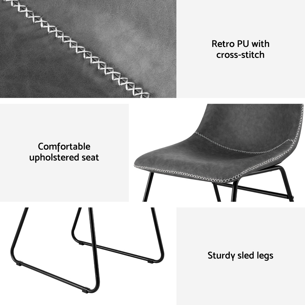 Artiss 2x Dining Chairs Retro PU Leather Kitchen Lounge Cafe Accent Chair Grey-Furniture > Dining > Kitchen &amp; Dining Chairs-PEROZ Accessories