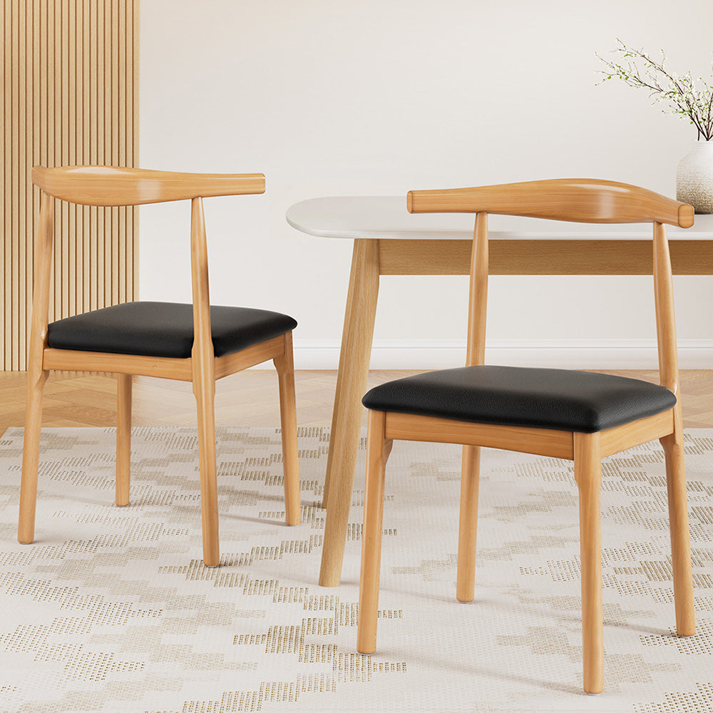 Artiss 2x Dining Chairs Rubber Wood Leather Seat Black-Furniture > Dining > Kitchen &amp; Dining Chairs-PEROZ Accessories