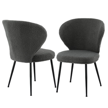 Artiss 2x Dining Chairs Sherpa Boucle Wing Back Grey-Furniture > Dining > Kitchen &amp; Dining Chairs-PEROZ Accessories