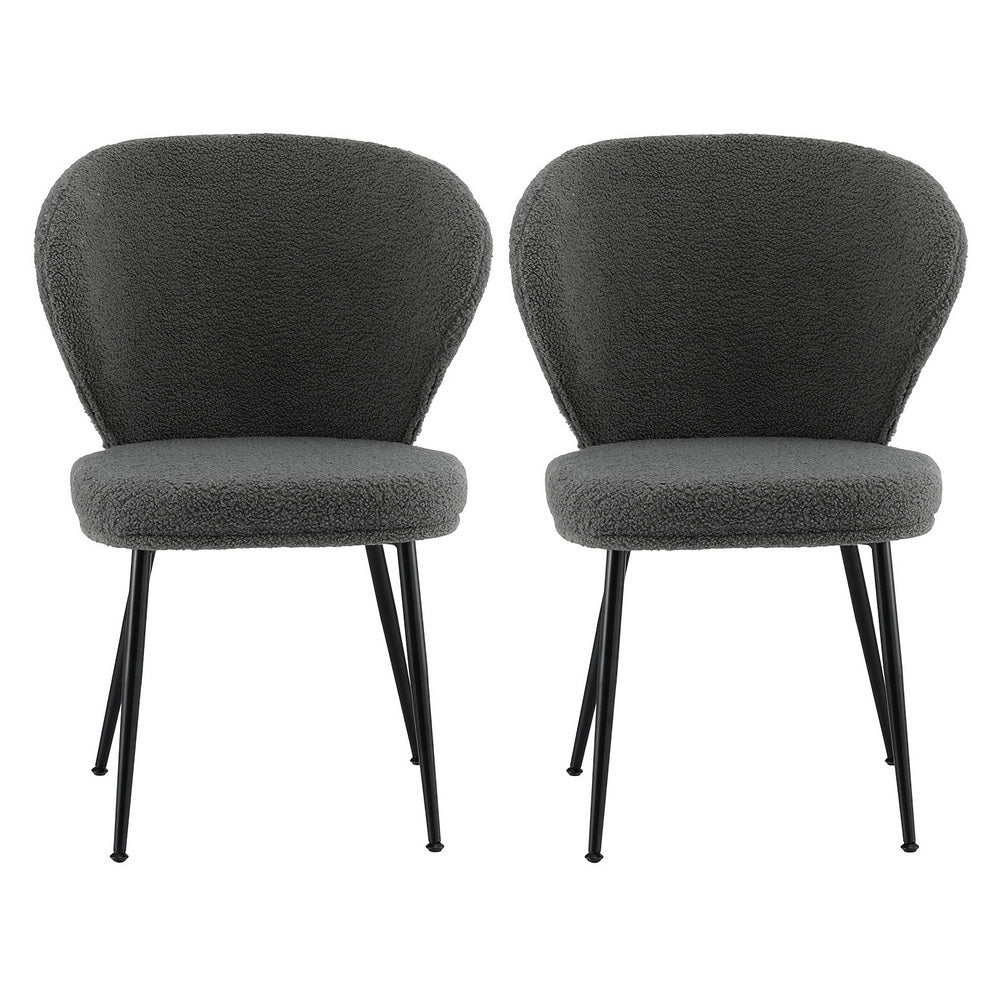 Artiss 2x Dining Chairs Sherpa Boucle Wing Back Grey-Furniture > Dining > Kitchen &amp; Dining Chairs-PEROZ Accessories