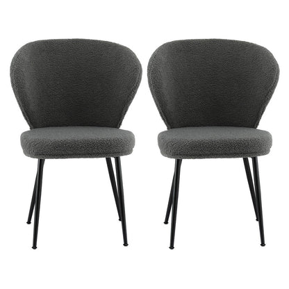 Artiss 2x Dining Chairs Sherpa Boucle Wing Back Grey-Furniture > Dining > Kitchen &amp; Dining Chairs-PEROZ Accessories
