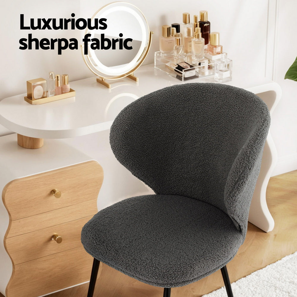 Artiss 2x Dining Chairs Sherpa Boucle Wing Back Grey-Furniture > Dining > Kitchen &amp; Dining Chairs-PEROZ Accessories