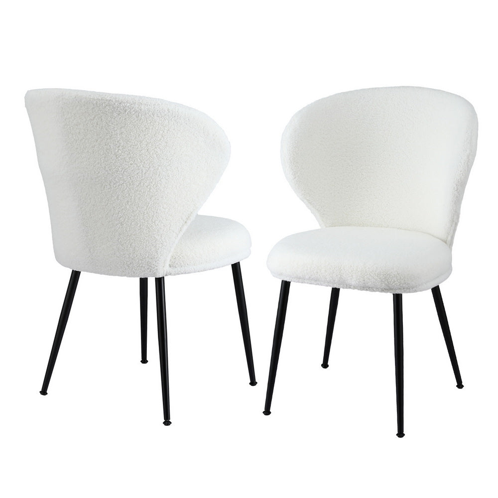 Artiss 2x Dining Chairs Sherpa Boucle Wing Back White-Furniture > Dining > Kitchen &amp; Dining Chairs-PEROZ Accessories