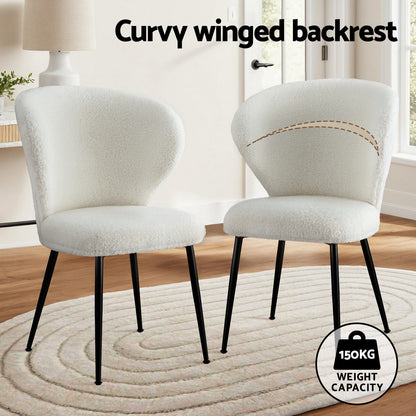 Artiss 2x Dining Chairs Sherpa Boucle Wing Back White-Furniture > Dining > Kitchen &amp; Dining Chairs-PEROZ Accessories