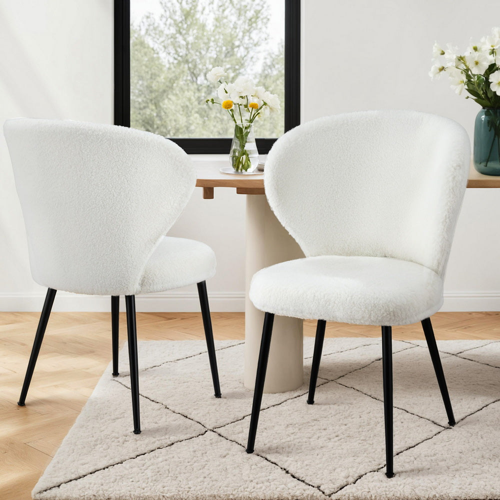 Artiss 2x Dining Chairs Sherpa Boucle Wing Back White-Furniture > Dining > Kitchen &amp; Dining Chairs-PEROZ Accessories
