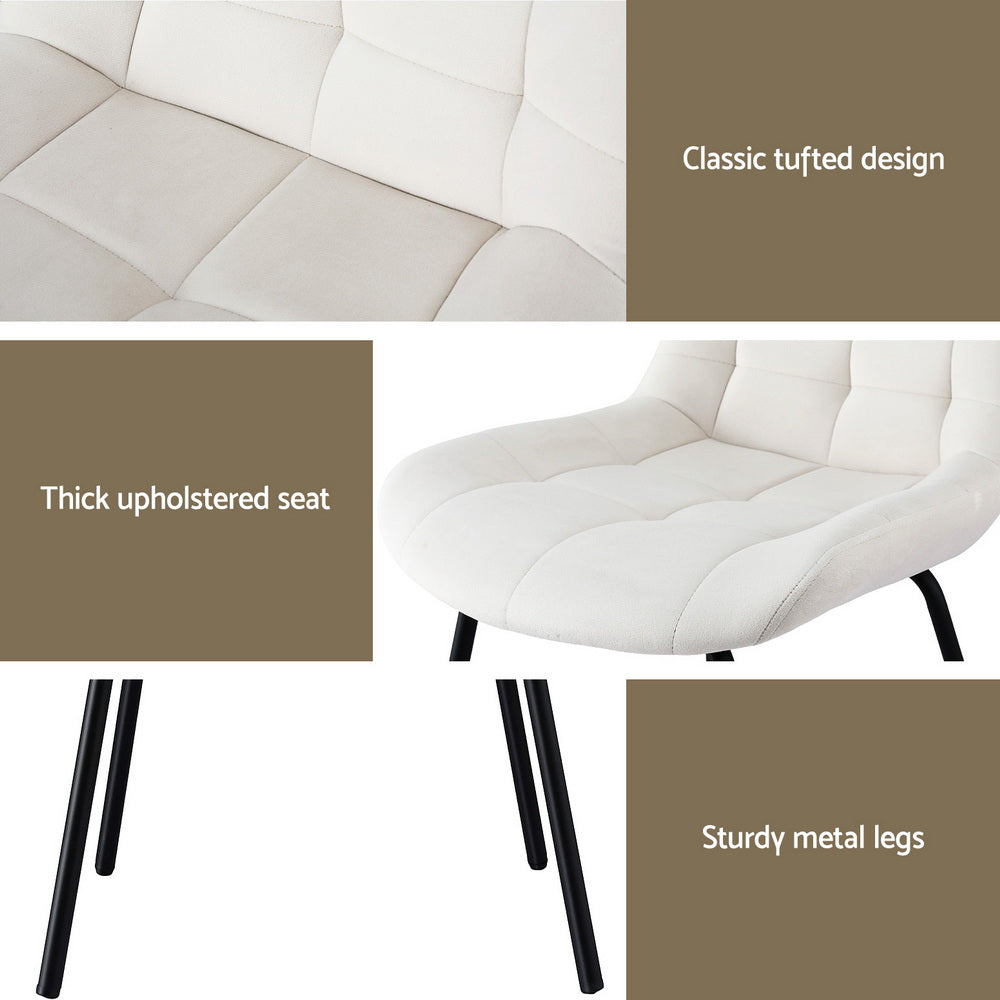 Artiss 2x Dining Chairs Velvet Tufted Kitchen Lounge Cafe Accent Chair Beige-Furniture > Dining > Kitchen &amp; Dining Chairs-PEROZ Accessories