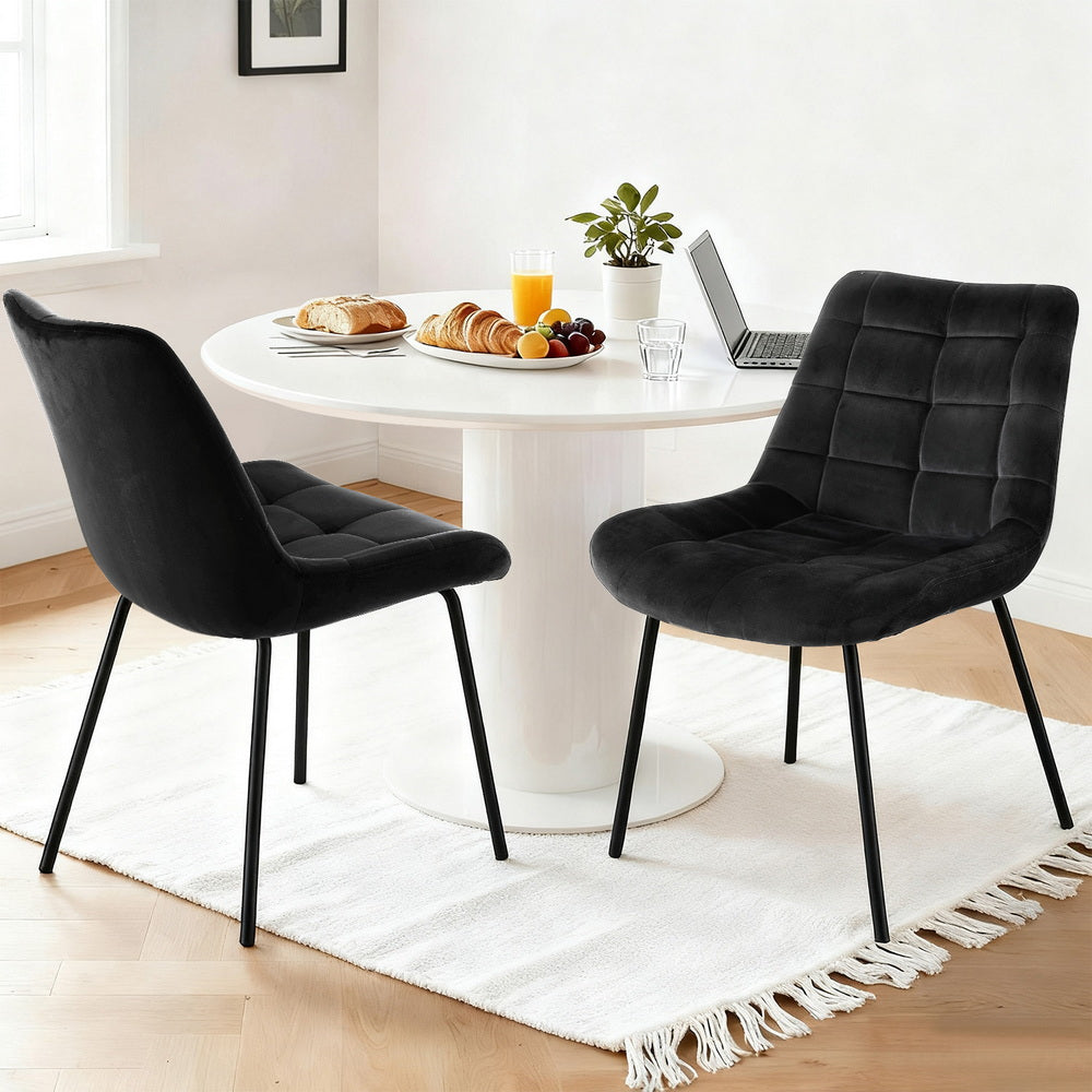 Artiss 2x Dining Chairs Velvet Tufted Kitchen Lounge Cafe Accent Chair Black-Furniture > Dining > Kitchen &amp; Dining Chairs-PEROZ Accessories