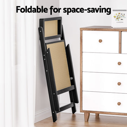 Artiss 2x Dining Chairs Wooden Rattan Foldable Black-Furniture > Dining > Kitchen &amp; Dining Chairs-PEROZ Accessories