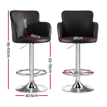 Artiss 2x Leather Bar Stools Swivel Adjustable Gas Lift PU Counter Chairs Black-Furniture > Bar Stools &amp; Chairs > Table &amp; Bar Stools-PEROZ Accessories