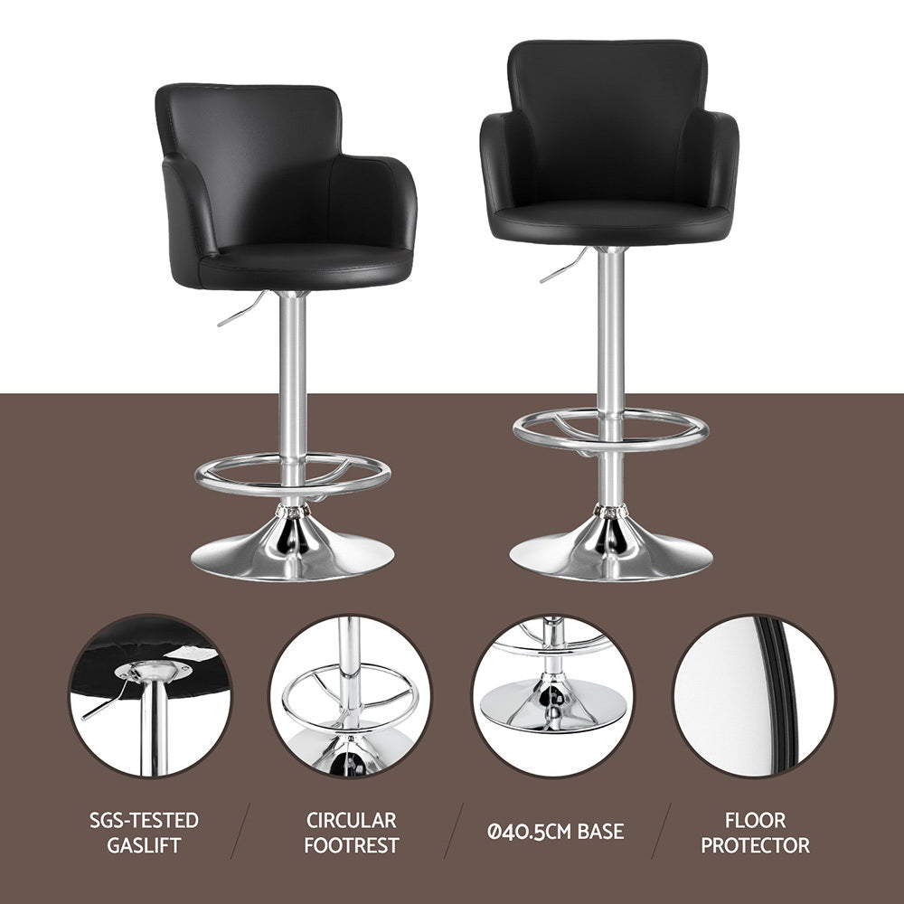 Artiss 2x Leather Bar Stools Swivel Adjustable Gas Lift PU Counter Chairs Black-Furniture > Bar Stools &amp; Chairs > Table &amp; Bar Stools-PEROZ Accessories