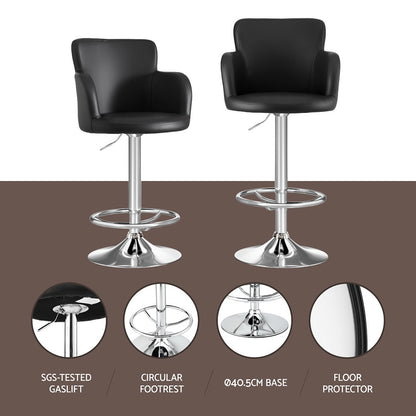 Artiss 2x Leather Bar Stools Swivel Adjustable Gas Lift PU Counter Chairs Black-Furniture > Bar Stools &amp; Chairs > Table &amp; Bar Stools-PEROZ Accessories