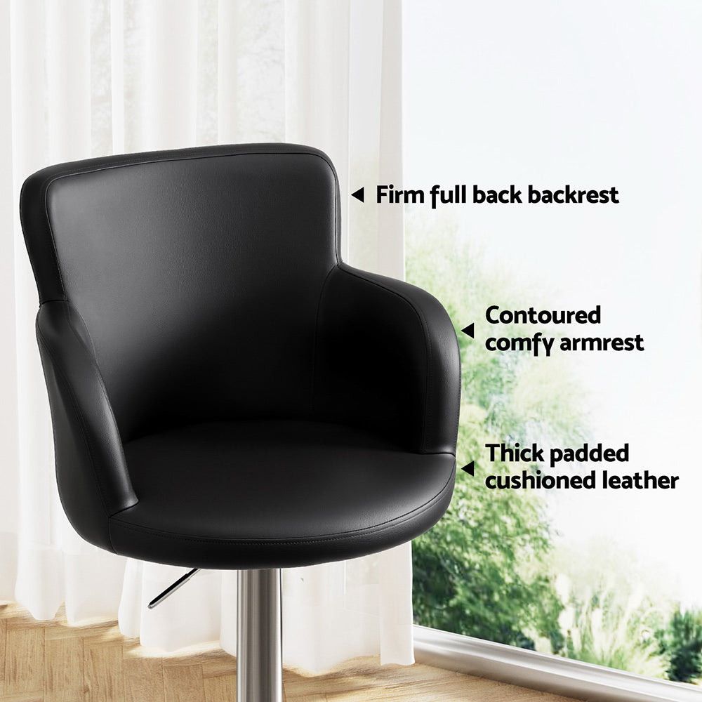 Artiss 2x Leather Bar Stools Swivel Adjustable Gas Lift PU Counter Chairs Black-Furniture > Bar Stools &amp; Chairs > Table &amp; Bar Stools-PEROZ Accessories