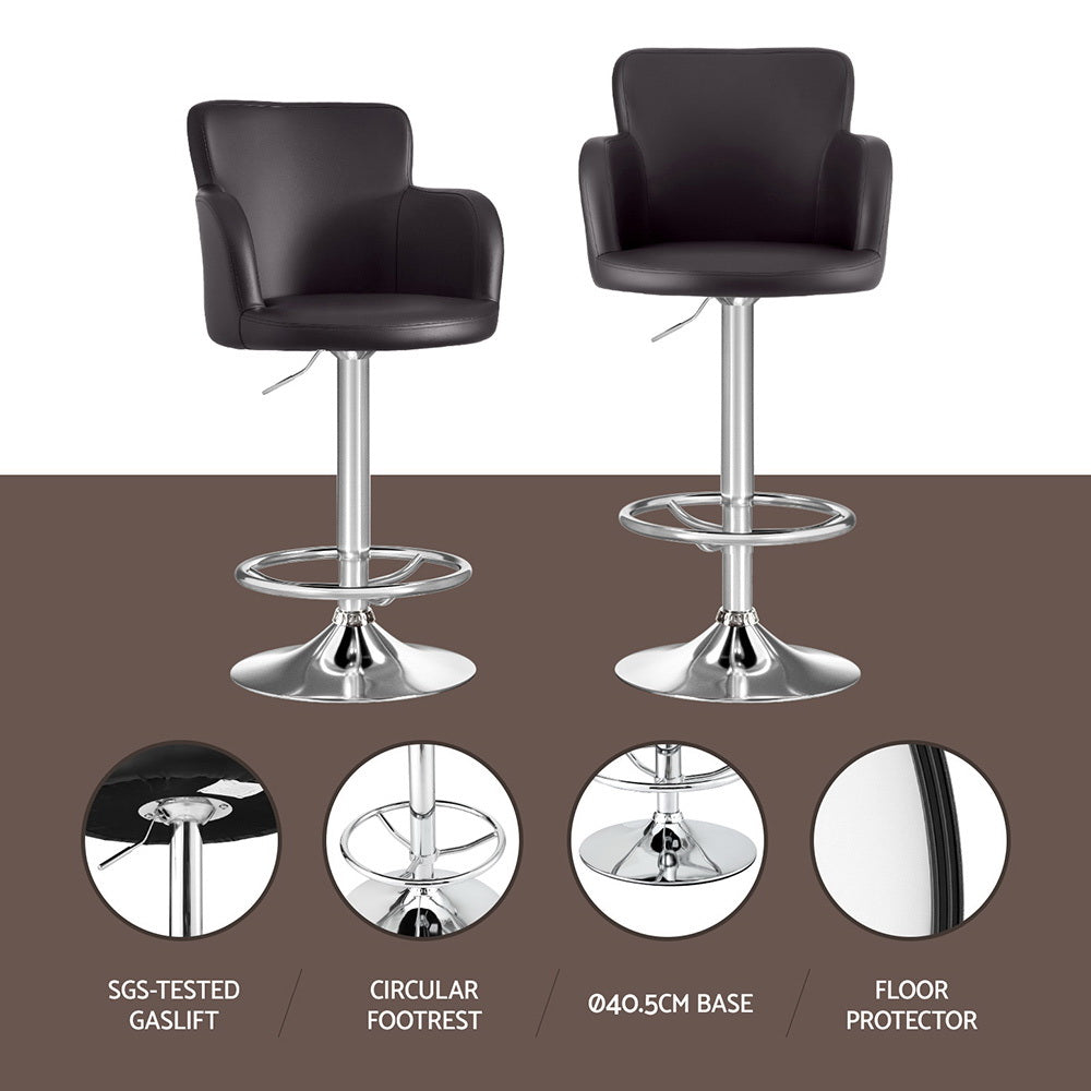 Artiss 2x Leather Bar Stools Swivel Adjustable Gas Lift PU Counter Chairs Brown-Furniture > Bar Stools &amp; Chairs > Table &amp; Bar Stools-PEROZ Accessories