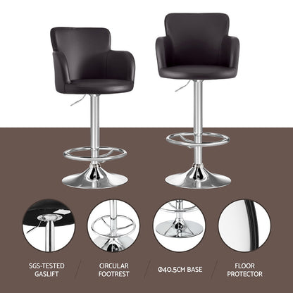 Artiss 2x Leather Bar Stools Swivel Adjustable Gas Lift PU Counter Chairs Brown-Furniture > Bar Stools &amp; Chairs > Table &amp; Bar Stools-PEROZ Accessories