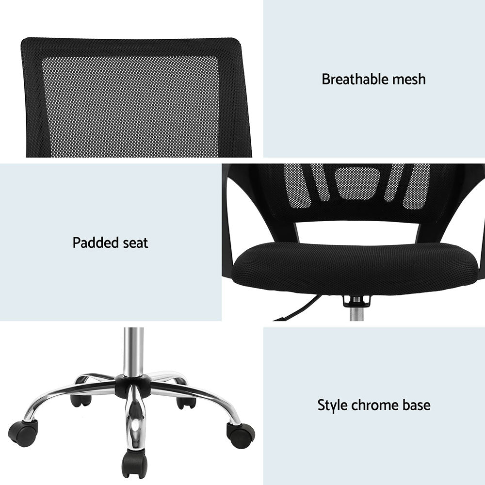 Artiss 2x Mesh Office Chair Mid Back Black-Furniture > Office > Office &amp; Desk Chairs-PEROZ Accessories