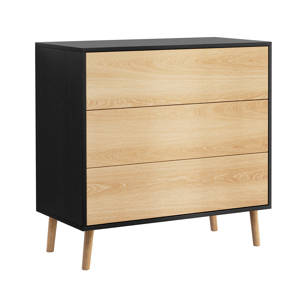 Artiss 3 Chest of Drawers Dresser Table Black&amp;Pine-Furniture > Bedroom > Dressers-PEROZ Accessories