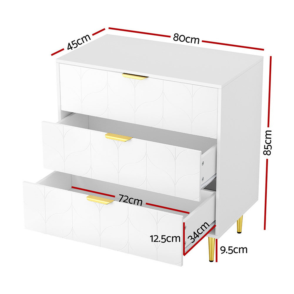 Artiss 3 Chest of Drawers Lowboy Cabinet White-Furniture > Bedroom > Dressers-PEROZ Accessories