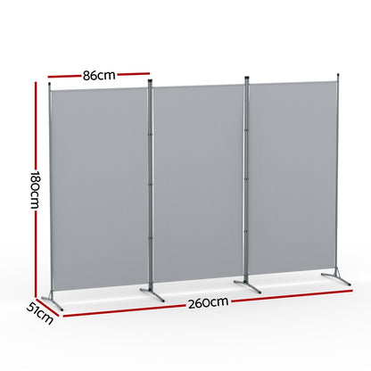 Artiss 3 Panel Room Divider Screen 260x180cm Fabric Grey-Furniture > Bedroom > Room Dividers-PEROZ Accessories