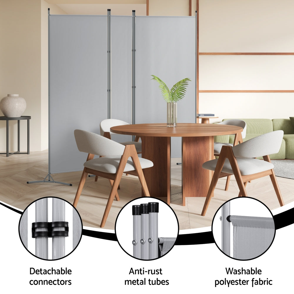 Artiss 3 Panel Room Divider Screen 260x180cm Fabric Grey-Furniture > Bedroom > Room Dividers-PEROZ Accessories