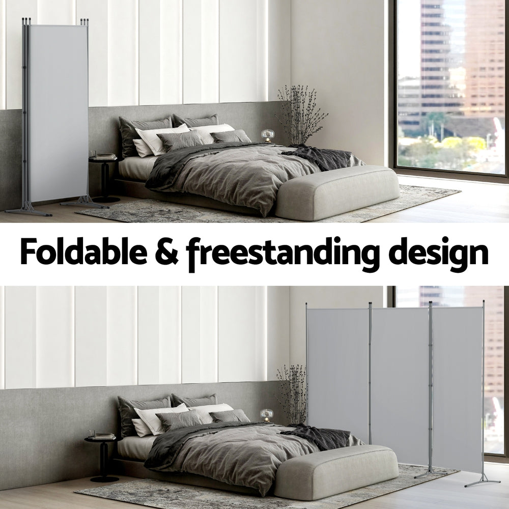 Artiss 3 Panel Room Divider Screen 260x180cm Fabric Grey-Furniture > Bedroom > Room Dividers-PEROZ Accessories