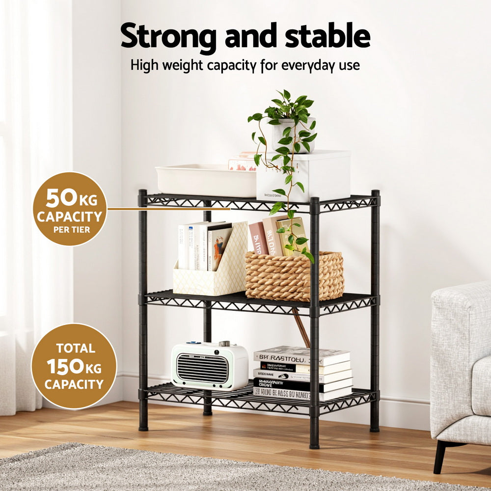 Artiss 3-Tier Shelving Unit Adjustable Garage Storage Shelves Kitchen Rack Steel-Furniture > Dining > Kitchen &amp; Dining Trolleys-PEROZ Accessories
