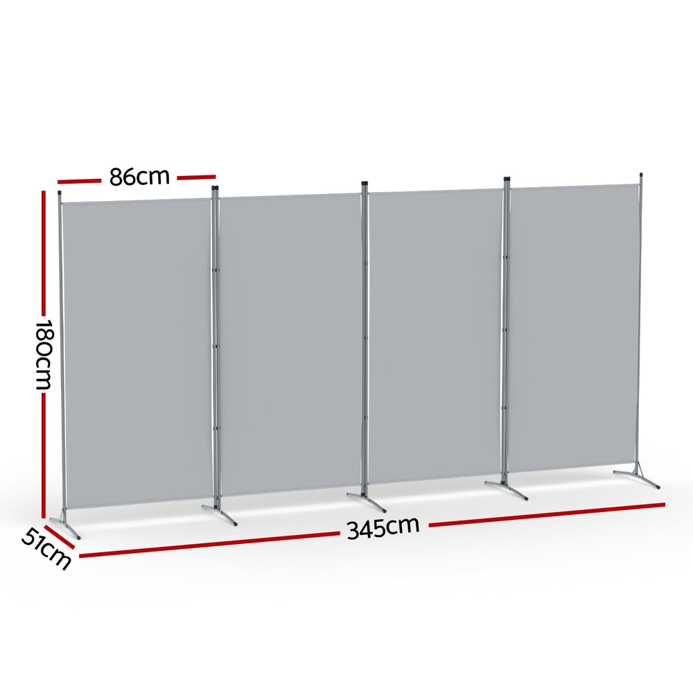 Artiss 4 Panel Room Divider Screen 345x180cm Fabric Grey-Furniture > Bedroom > Room Dividers-PEROZ Accessories