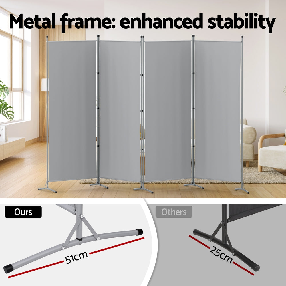 Artiss 4 Panel Room Divider Screen 345x180cm Fabric Grey-Furniture > Bedroom > Room Dividers-PEROZ Accessories