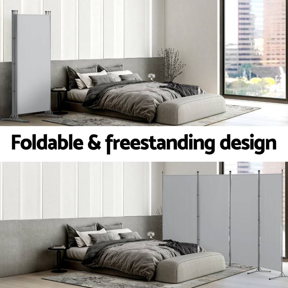 Artiss 4 Panel Room Divider Screen 345x180cm Fabric Grey-Furniture > Bedroom > Room Dividers-PEROZ Accessories